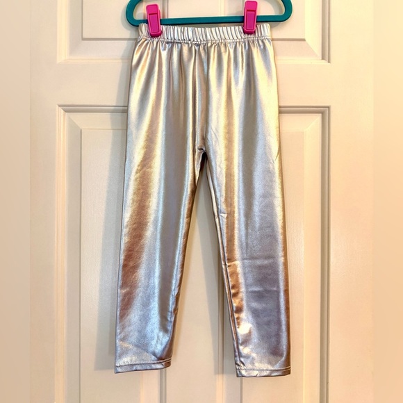 Shiny Silver Kids Leggings - Picture 2 of 4